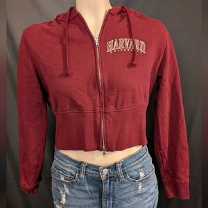 Harvard University Burgundy Cropped Zip Up Hoodie